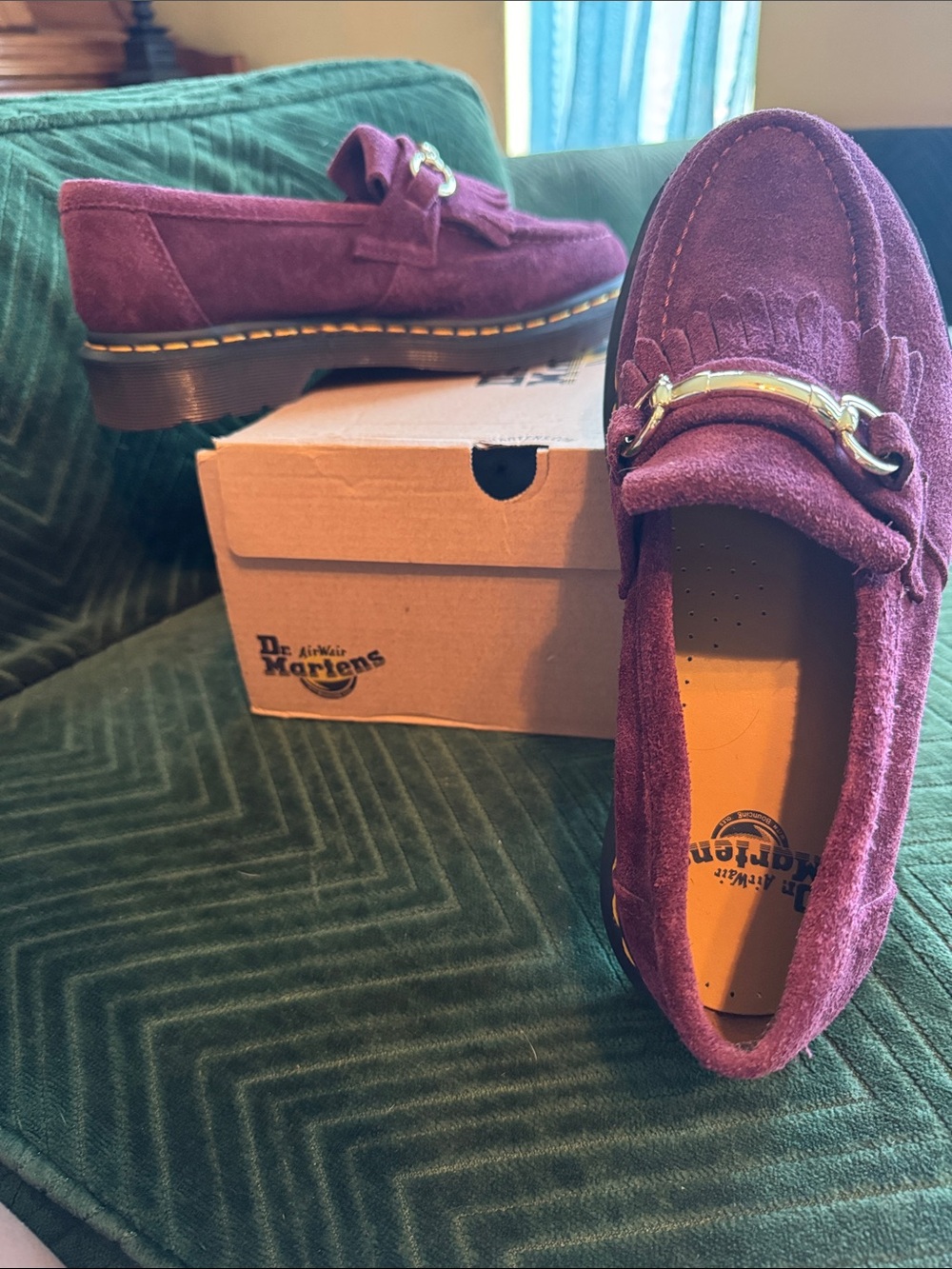 Dr. Martens Plum Suede Loafers with Gold Hardware